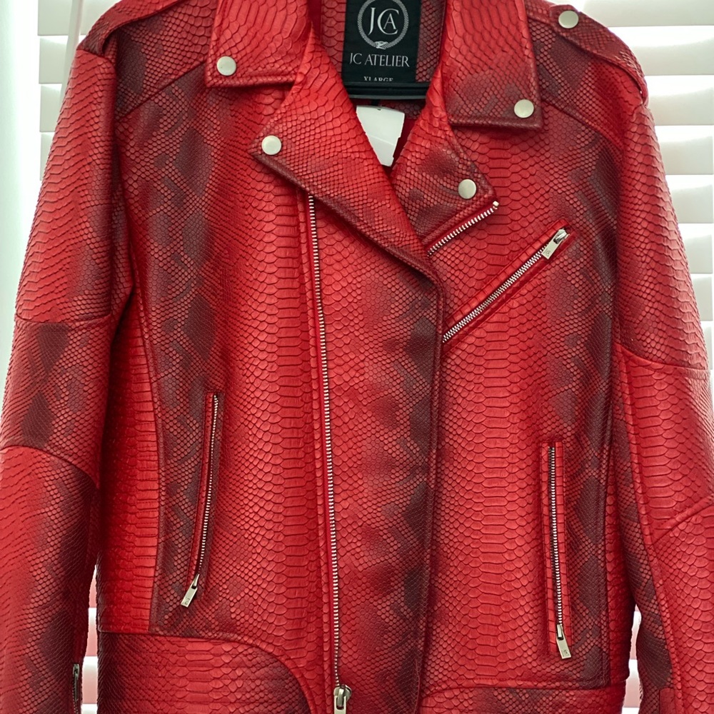 Red snakeskin biker jacket